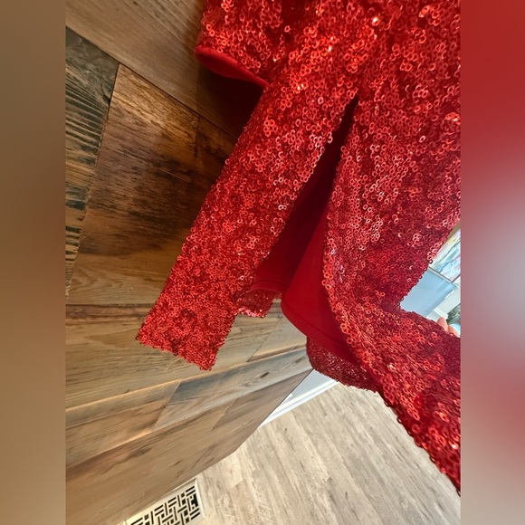 Jovani Dazzling Red Sequin Long Sleeve Dress - Picture 10 of 14